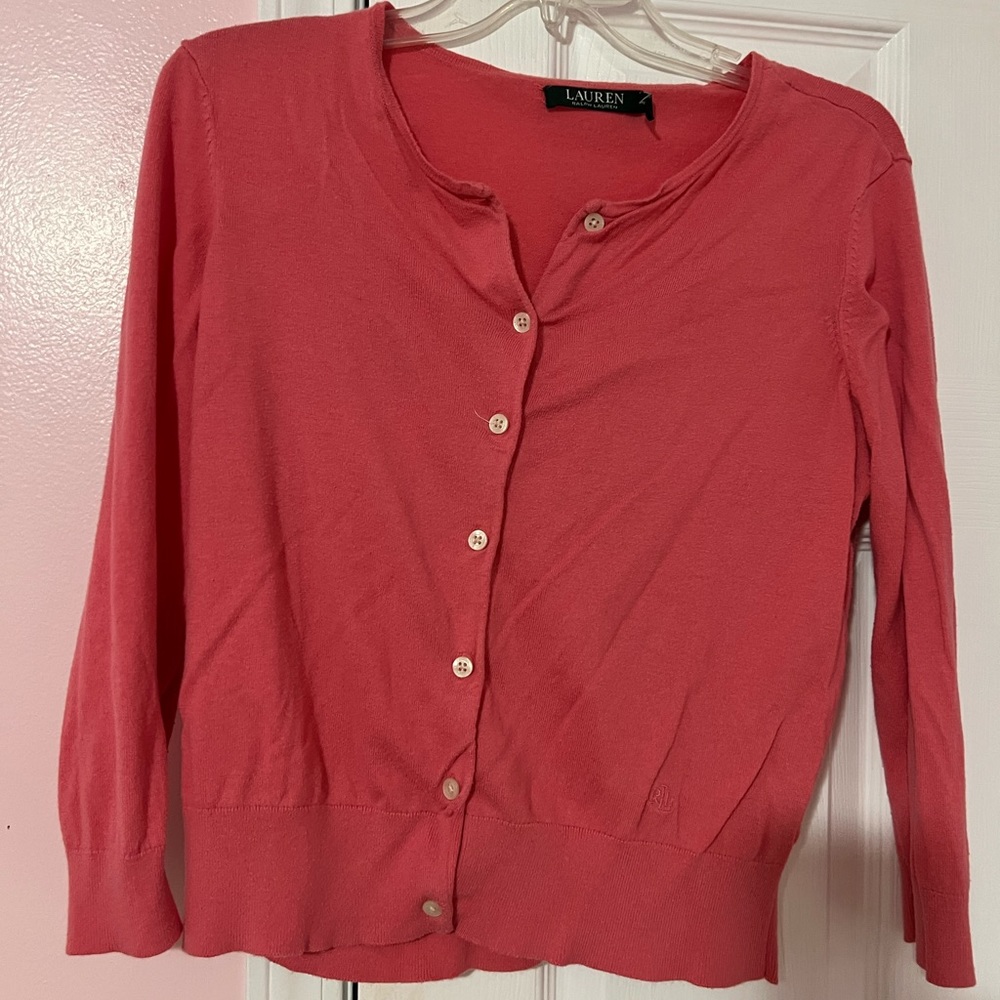 Pink button down Polo sweater